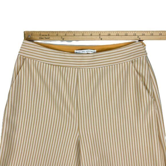 English Factory Capri Pants Sz M Cream Mustard Striped Ruffle Preppy Nautical - Picture 9 of 15